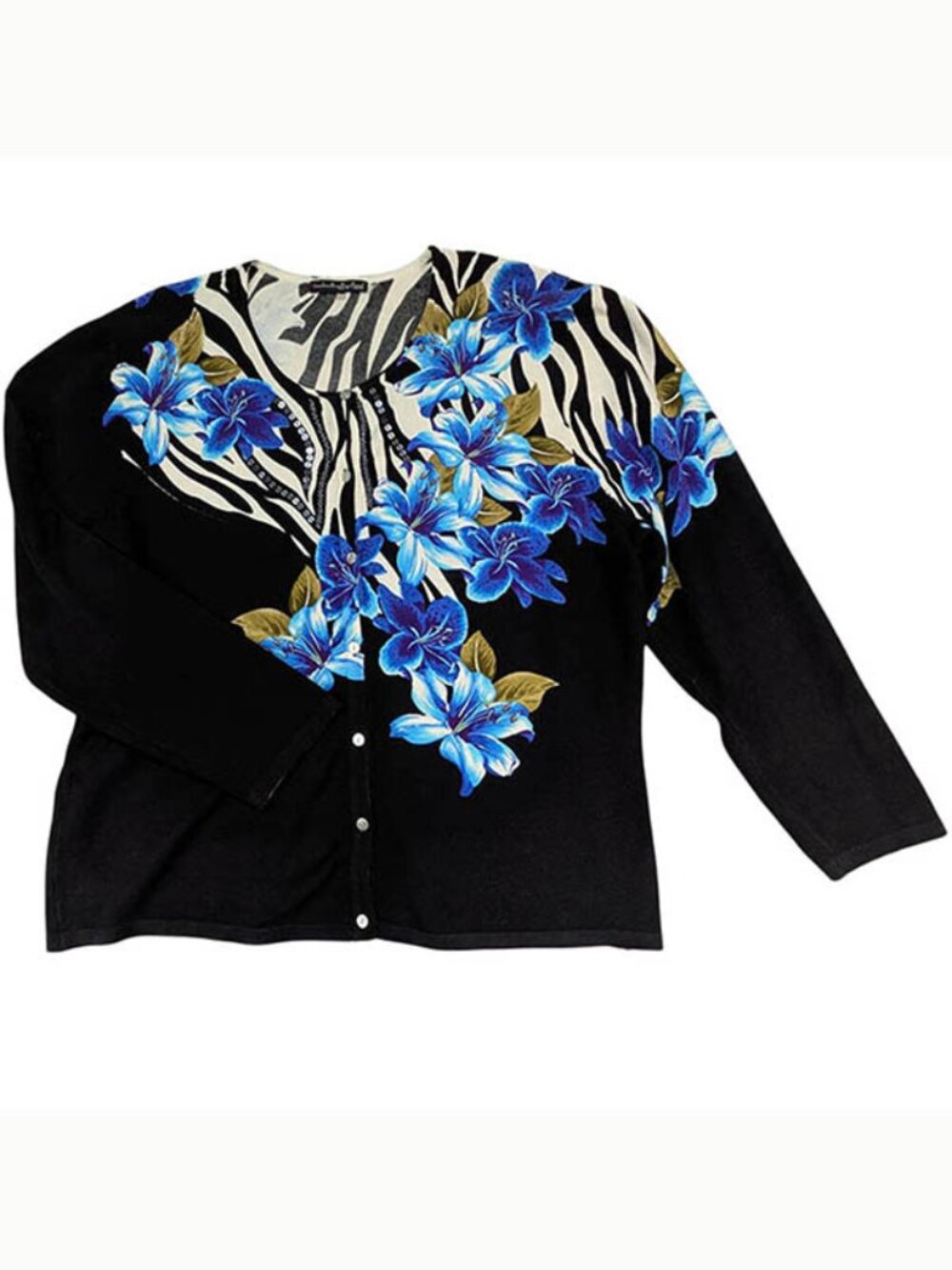 Pierri New York Cardigan Womens 3X Black Floral Vintage Glam Embellished‎ Y2K
